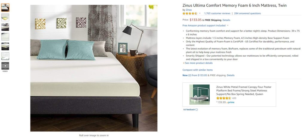 10 Inch Twin Comfort Sleep Master Medium Firm Memory Foam Mattress Twin Size Furniture Beds Mattresses