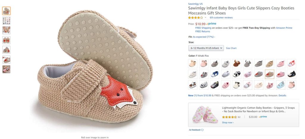 Tootsie Style Little Girls//Toddler Hard Rubber Bottom Cute Fox Slippers Pink//Grey