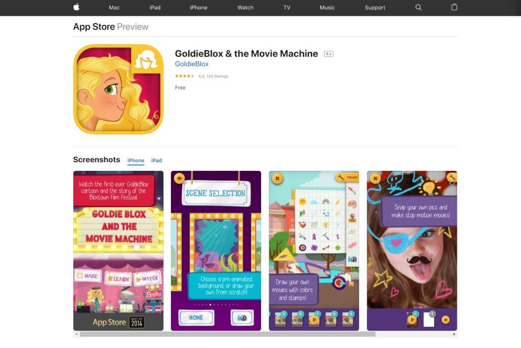 Educational Apps GoldieBlox and the Movie Machine