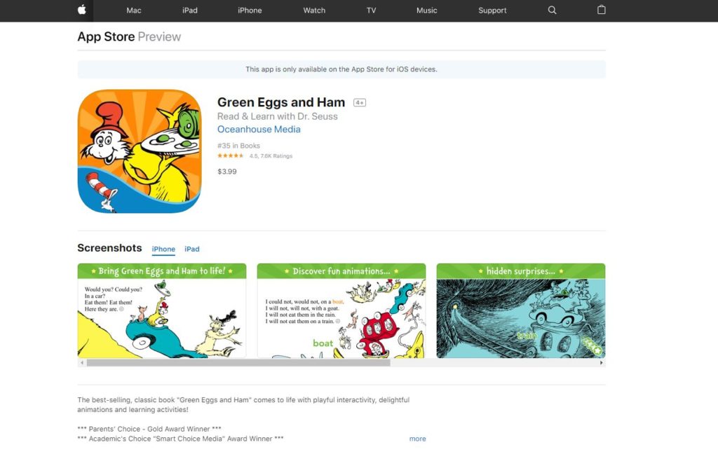 Educational Apps Green Eggs and Ham