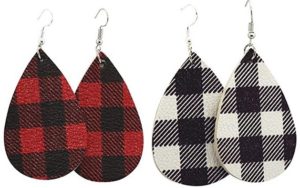 15 year old girls gifts Two-Pair Faux Leather Plaid Earrings
