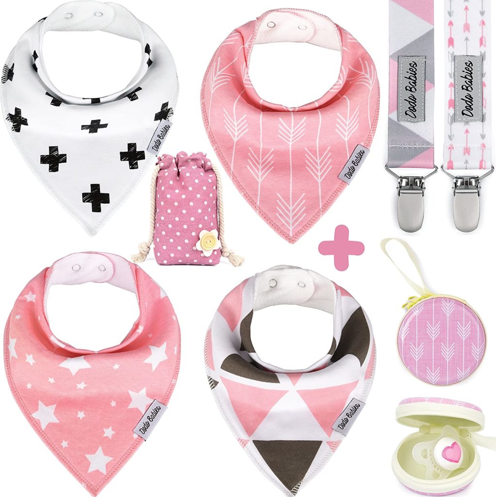 Baby gifts Drool Bibs + 2 Pacifier Clips + Pacifier Case