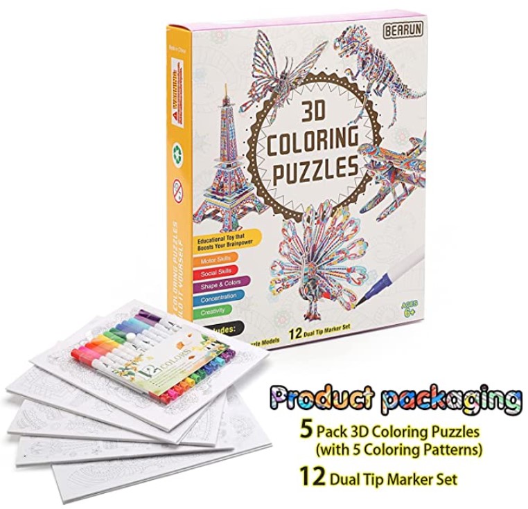 BEARUN 3D Coloring Puzzle Set