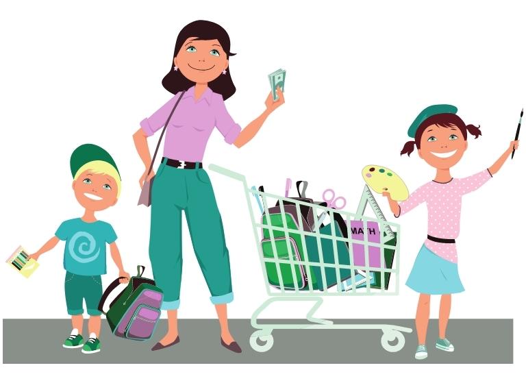 smart mom shopping with kids for school supplies